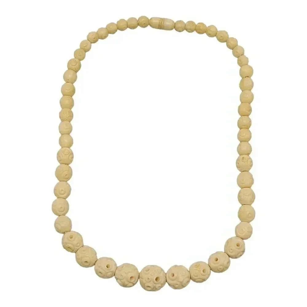 Bovine Bone Bead Beaded Flower Carved Statement Necklace (B)